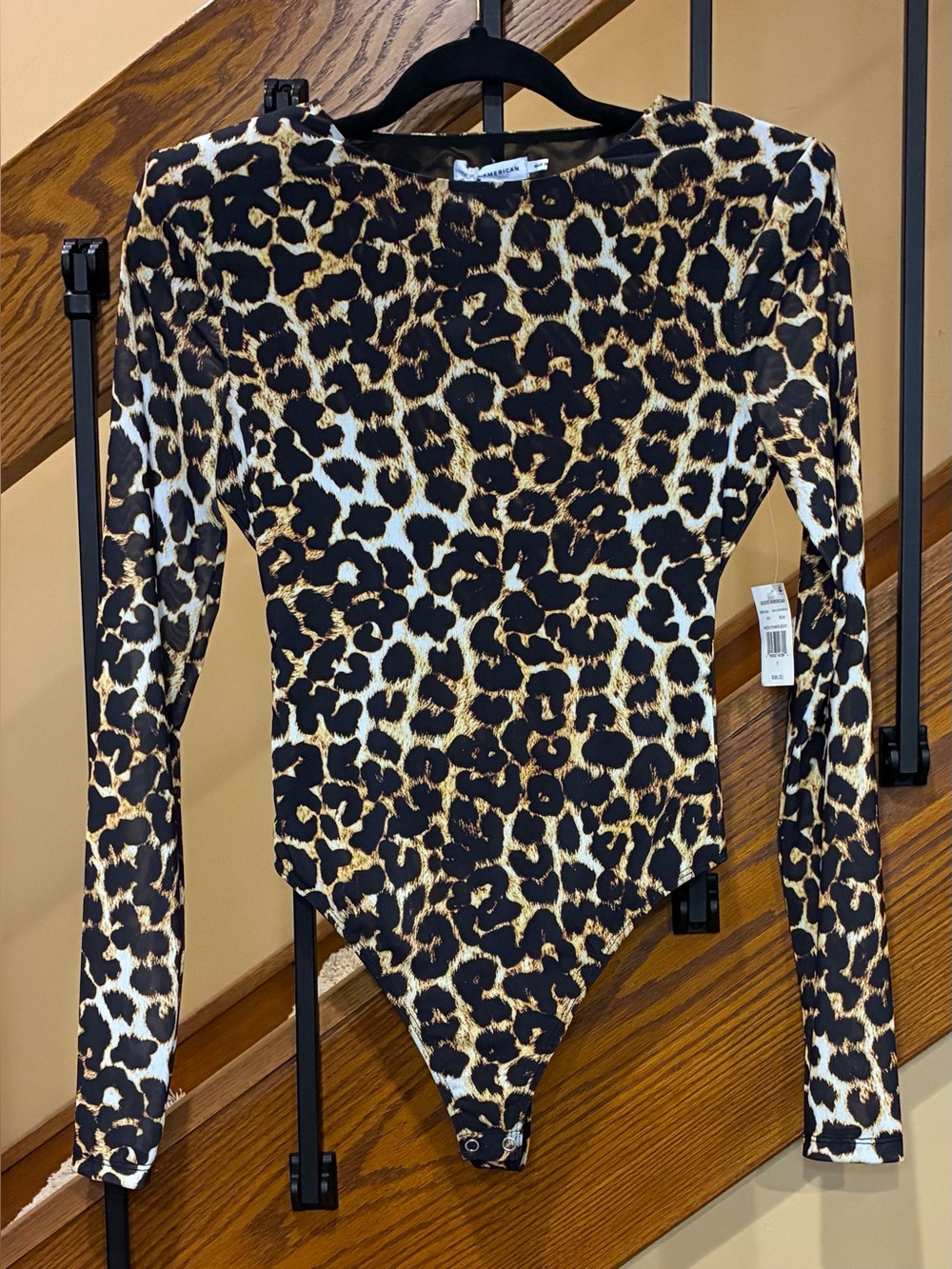 Good American Bodysuit mesh power body bold leopard SZ.1-S NWT